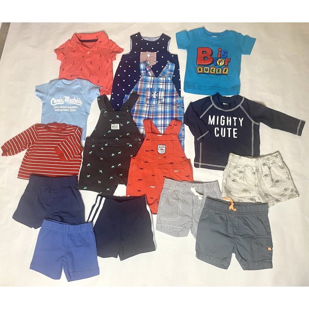 SOLD‼️ 15pc Carters Baby Boy 6 Months Overalls Tops Shorts Clothes Lot